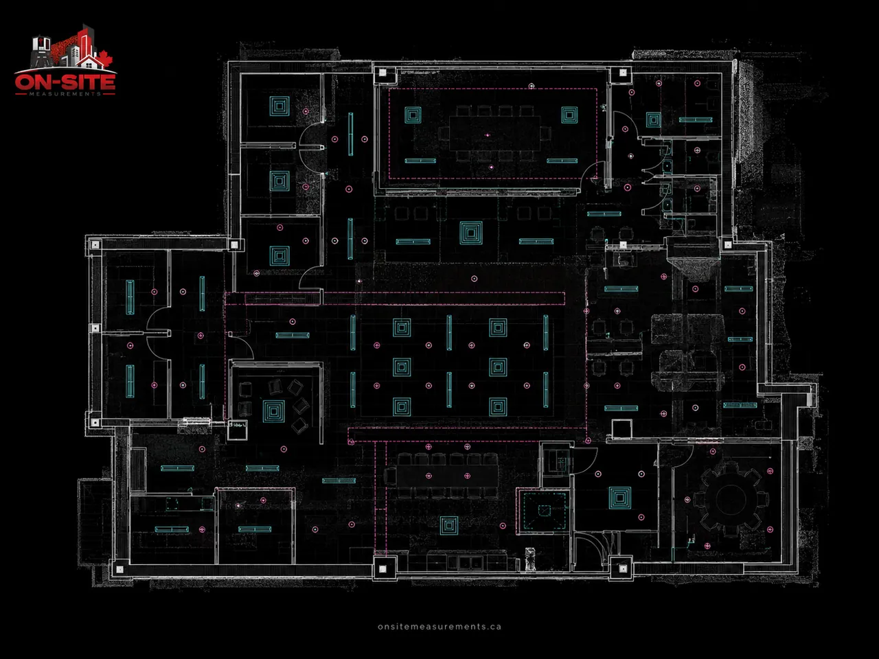 As-built CAD floor plan produced from the registered office point cloud, Toronto