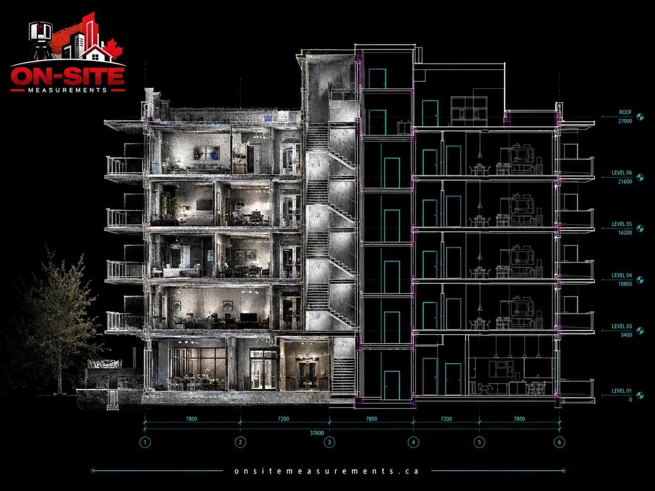 Point cloud section of an Ottawa office building across multiple floors
